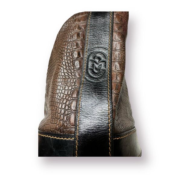 Marino Orlandi Leather Bucket Bag Croc Embossed‎ Leather Dual Sling Tote Vintage - Picture 4 of 10